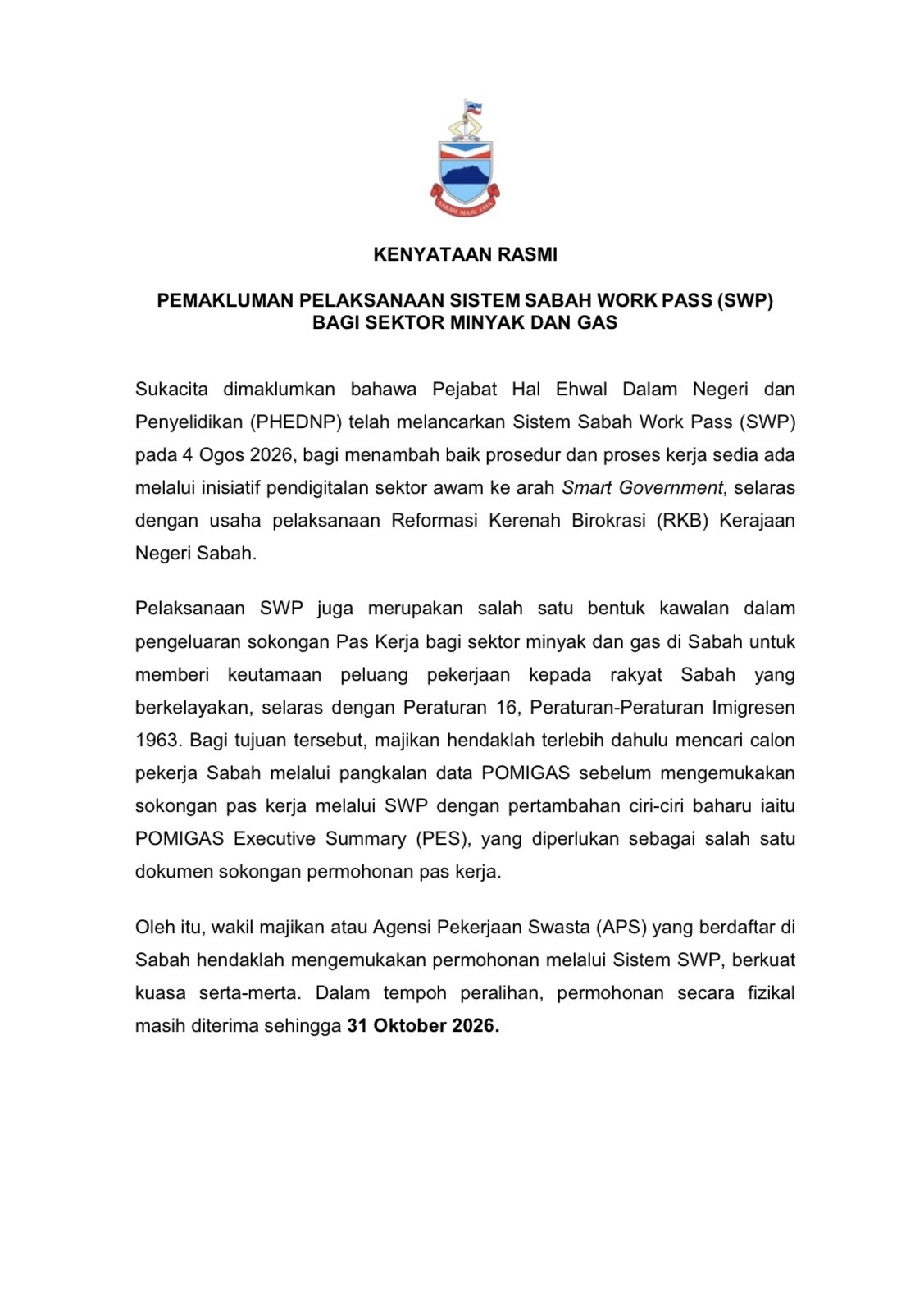 Pemakluman rasmi SWP Bahasa Melayu, halaman 1